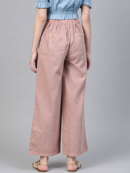 Women's Pink Denim Flared Pant