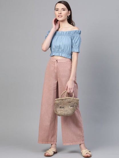 Women's Pink Denim Flared Pant