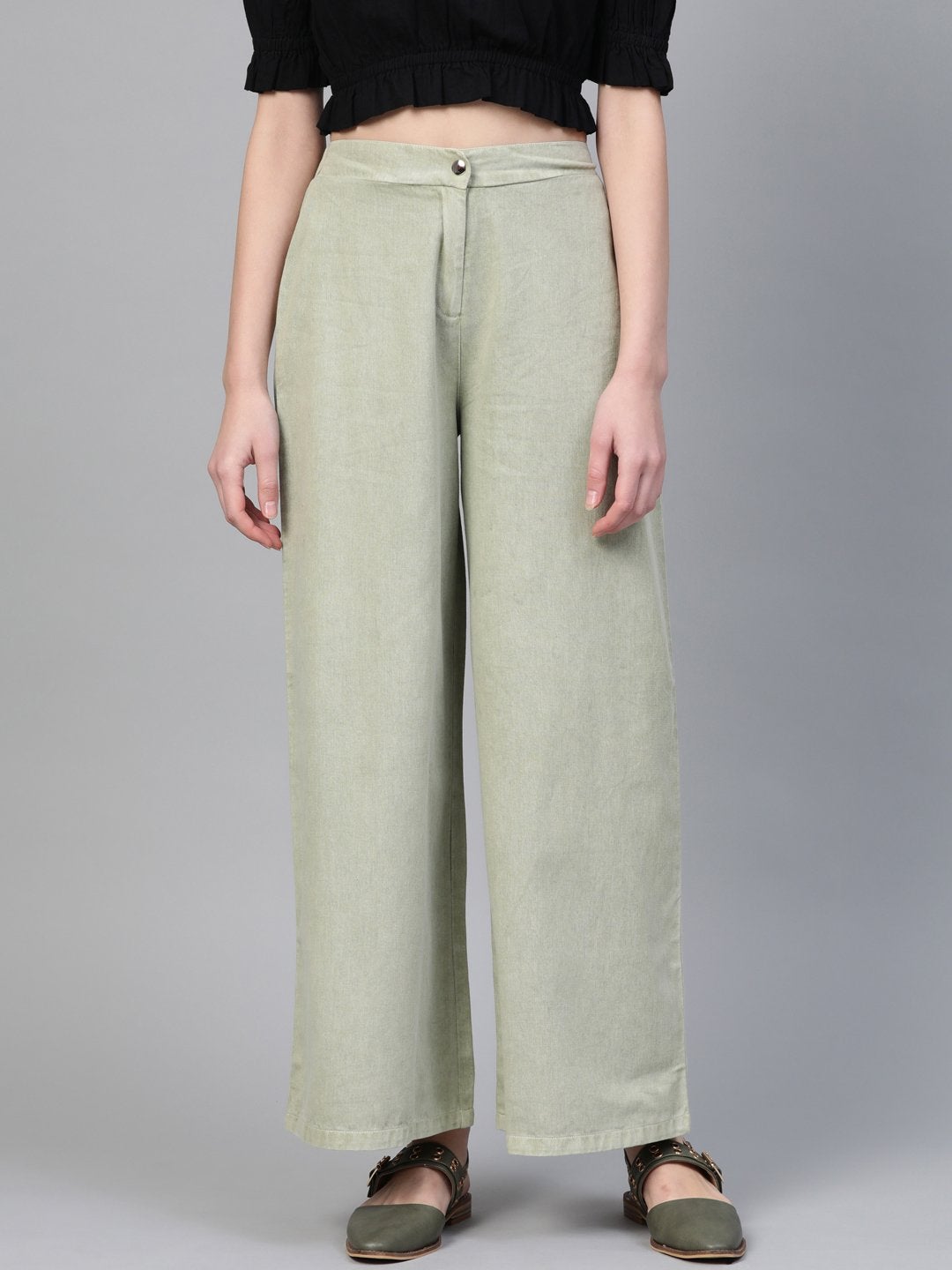 Women's Olive Denim Flared Pant