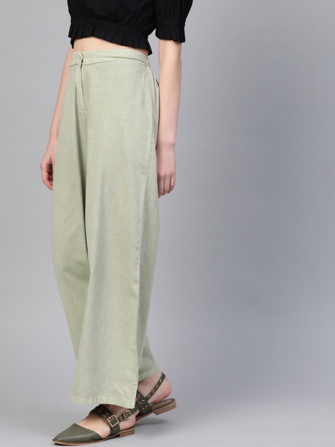 Women's Olive Denim Flared Pant