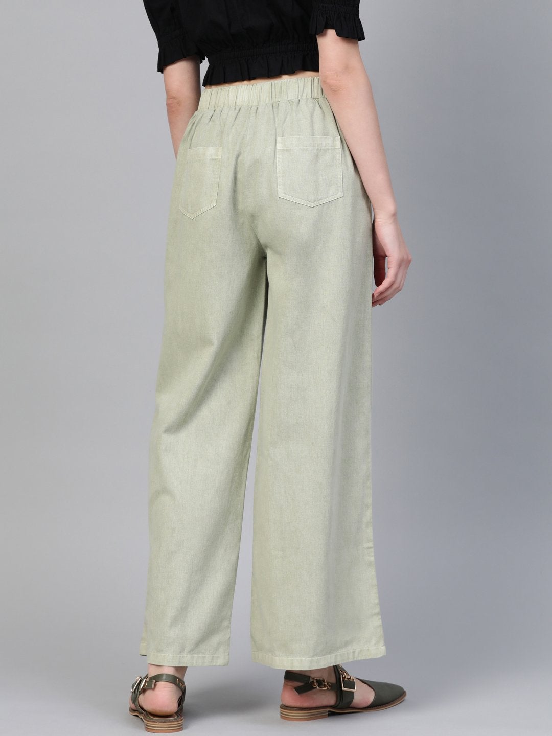 Women's Olive Denim Flared Pant