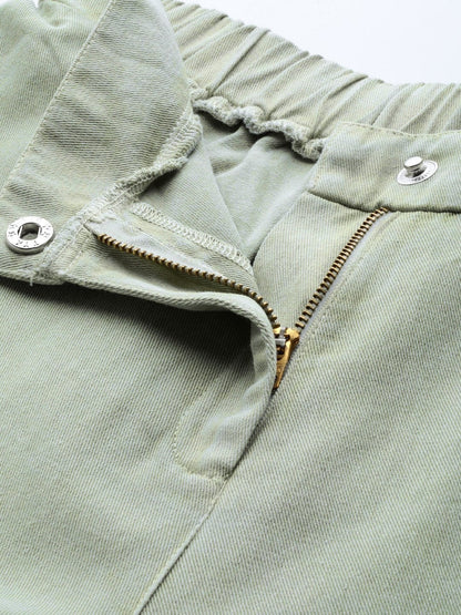Women's Olive Denim Flared Pant