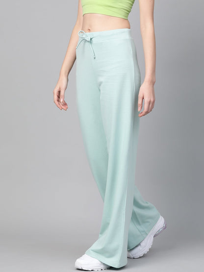 Women's Sea Green Terry Wide Leg Drawstring Pants
