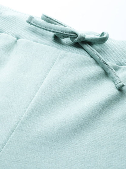 Women's Sea Green Terry Wide Leg Drawstring Pants