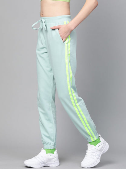 Women's Sea Green Terry Contrast Side Tape Jogger