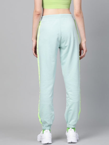 Women's Sea Green Terry Contrast Side Tape Jogger