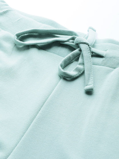 Women's Sea Green Terry Contrast Side Tape Jogger