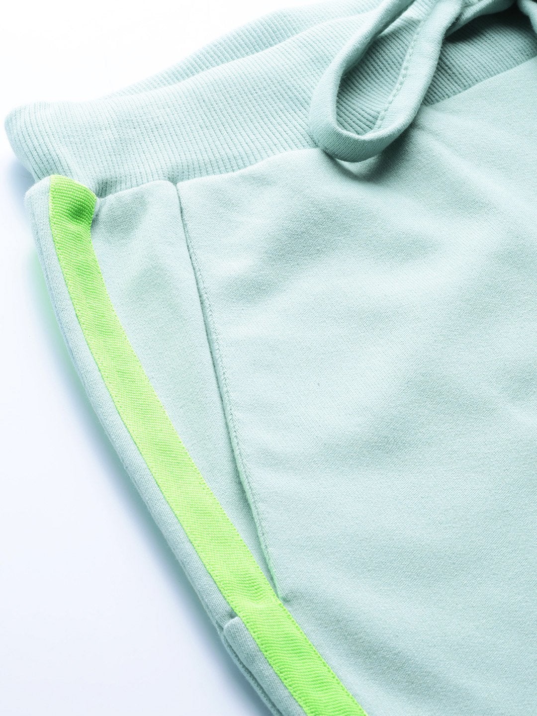 Women's Sea Green Terry Contrast Side Tape Jogger