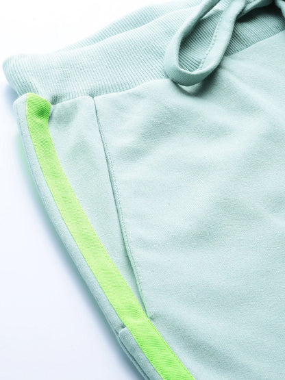 Women's Sea Green Terry Contrast Side Tape Jogger