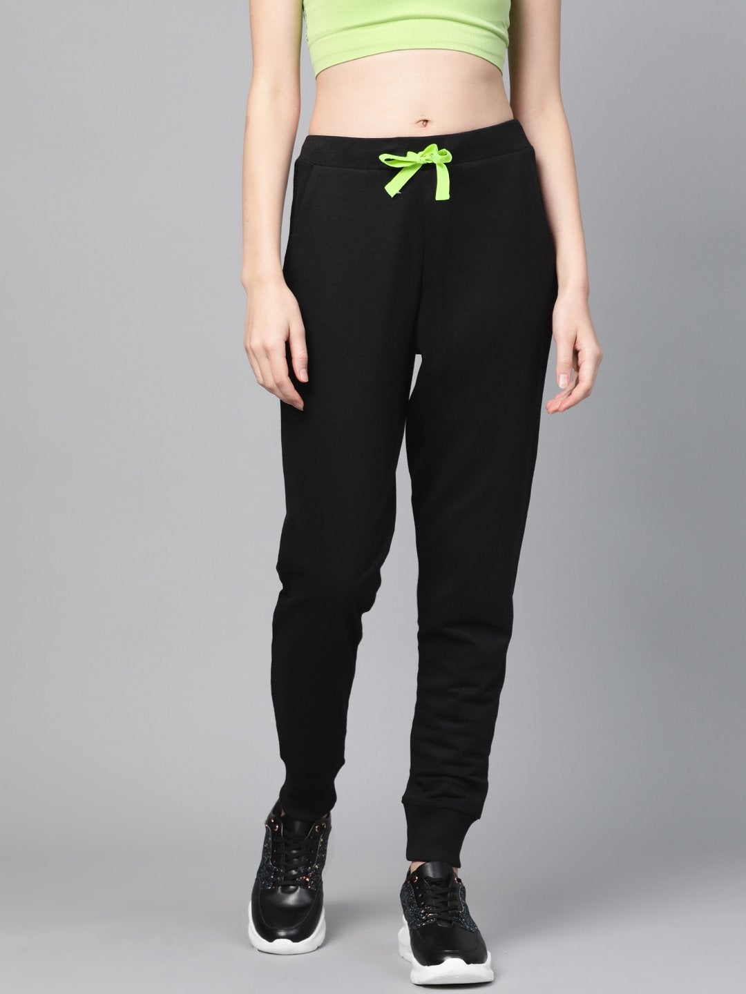 Women's Black Terry Contarst Drawstring Jogger