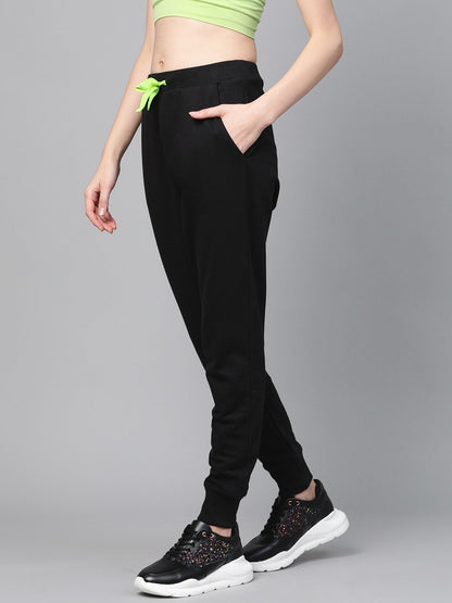 Women's Black Terry Contarst Drawstring Jogger