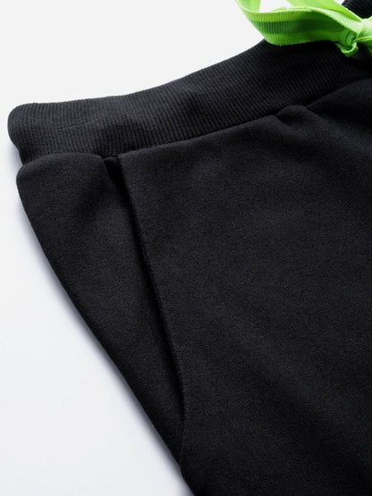 Women's Black Terry Contarst Drawstring Jogger