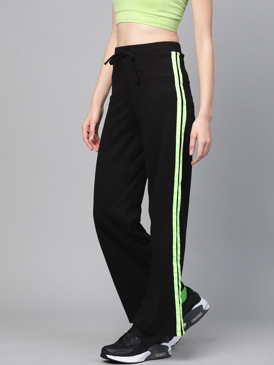 Women's Black Terry Side Tape Drawstring Pants