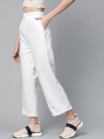 Women's White Twill Wide Leg Pants