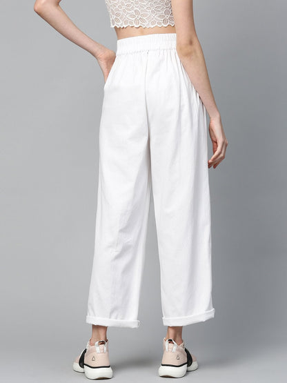 Women's White Twill Wide Leg Pants