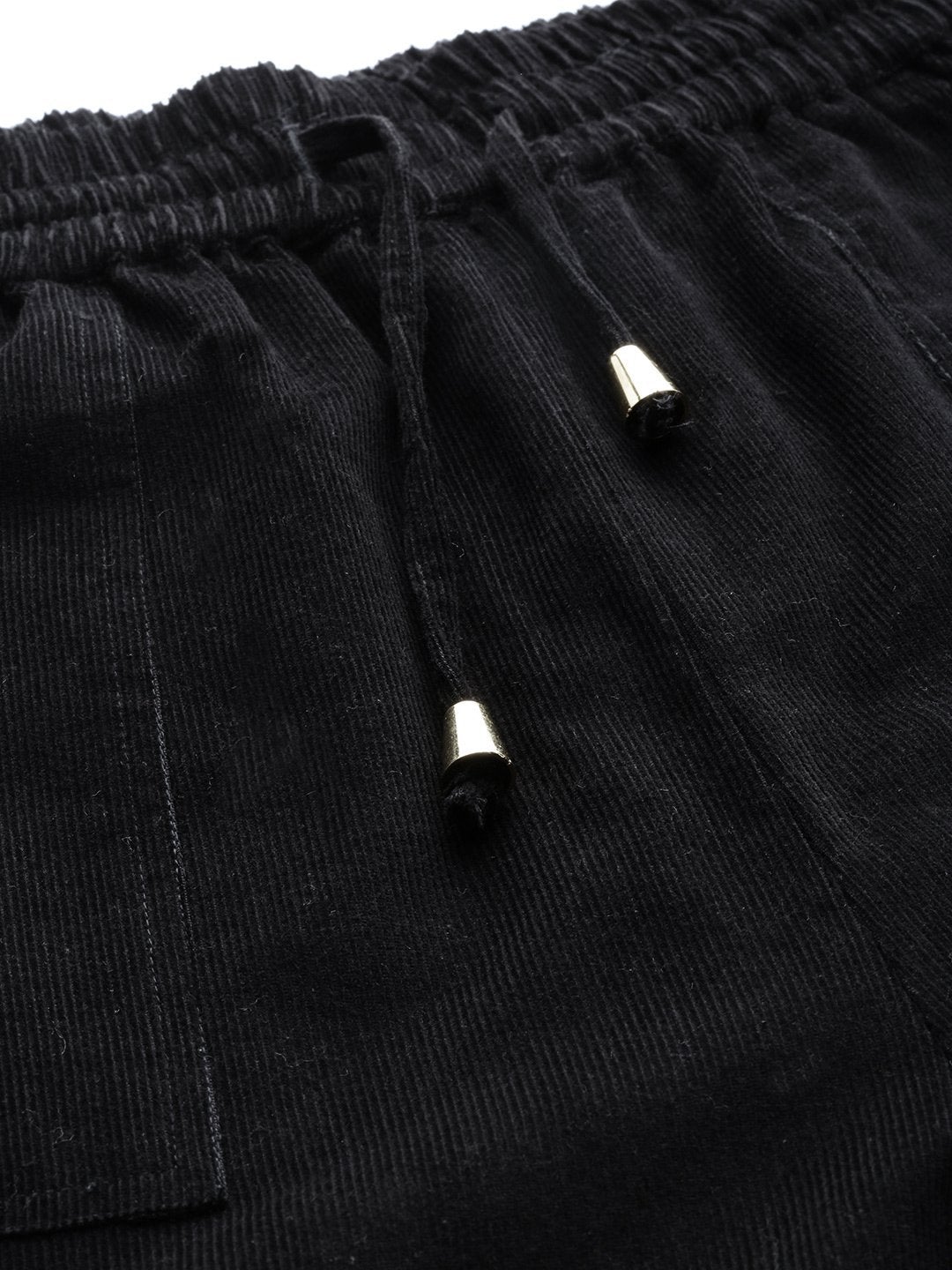 Women's Black Corduroy Street Style Drawstring Pants