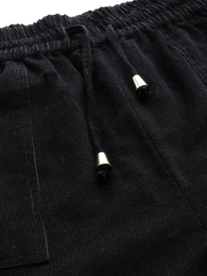 Women's Black Corduroy Street Style Drawstring Pants