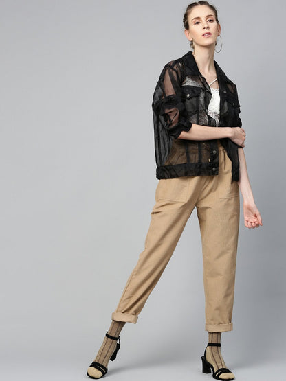 Women's Beige Corduroy Street Style Drawstring Pants