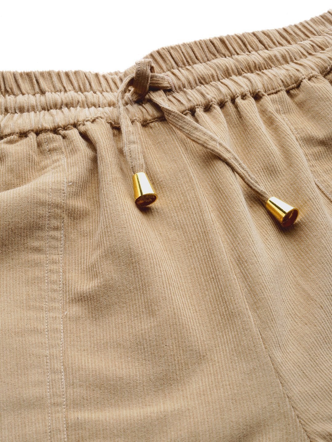 Women's Beige Corduroy Street Style Drawstring Pants