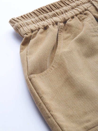 Women's Beige Corduroy Street Style Drawstring Pants