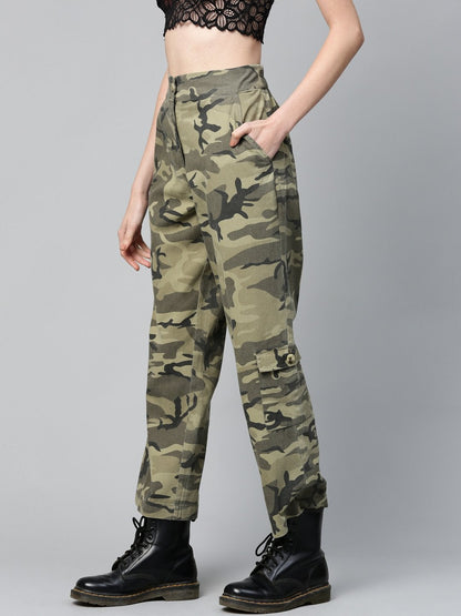 Women's Green Camouflage Twill Side Pocket Pants