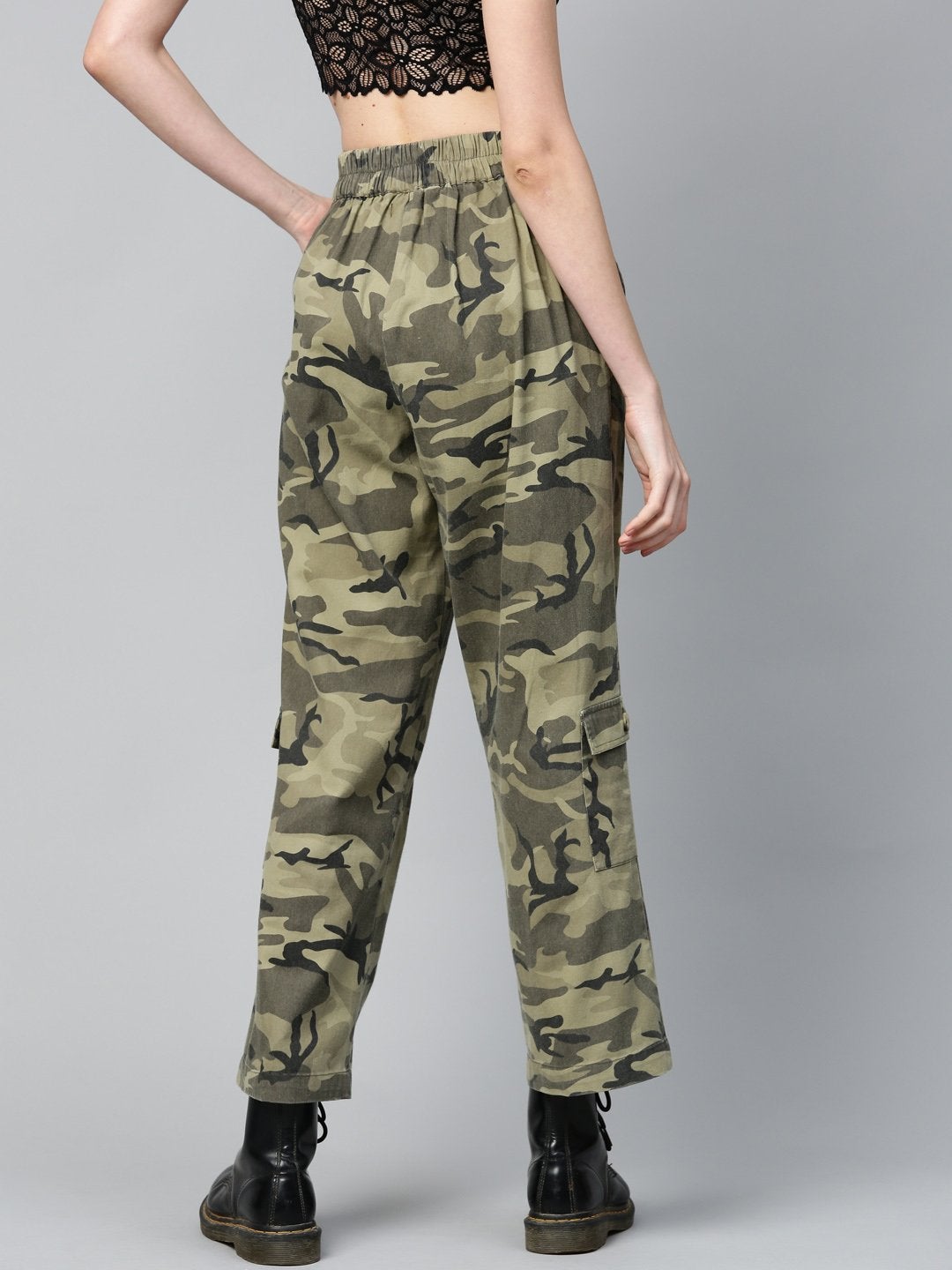 Women's Green Camouflage Twill Side Pocket Pants