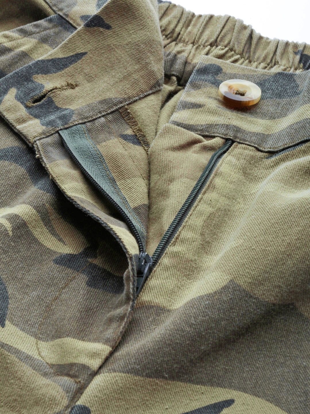 Women's Green Camouflage Twill Side Pocket Pants