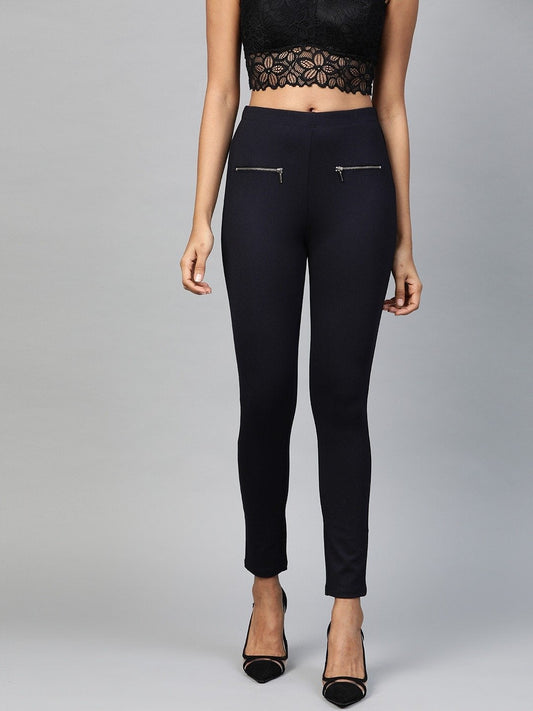 Women's Navy Pocket Chain Detail Jeggings