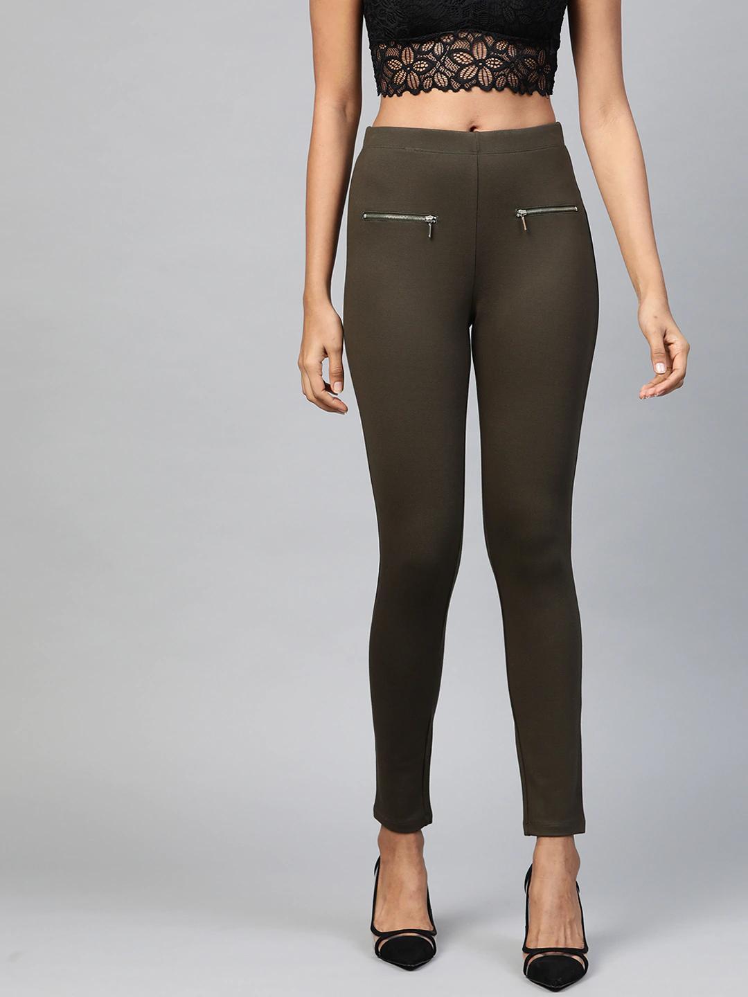 Women's Olive Pocket Chain Detail Jeggings