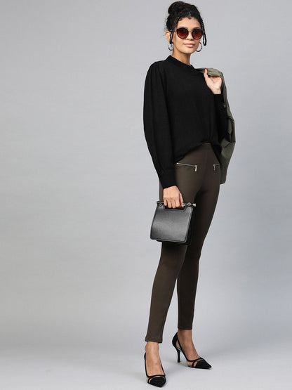Women's Olive Pocket Chain Detail Jeggings