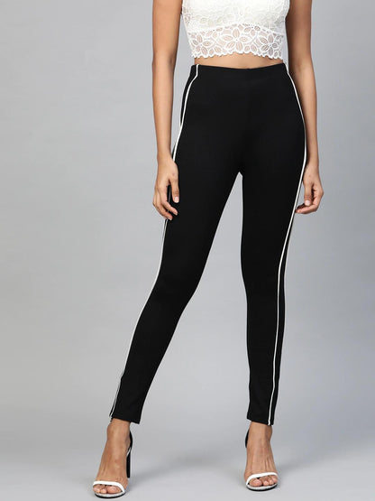 Women's Black Double Piping Detail Jeggings