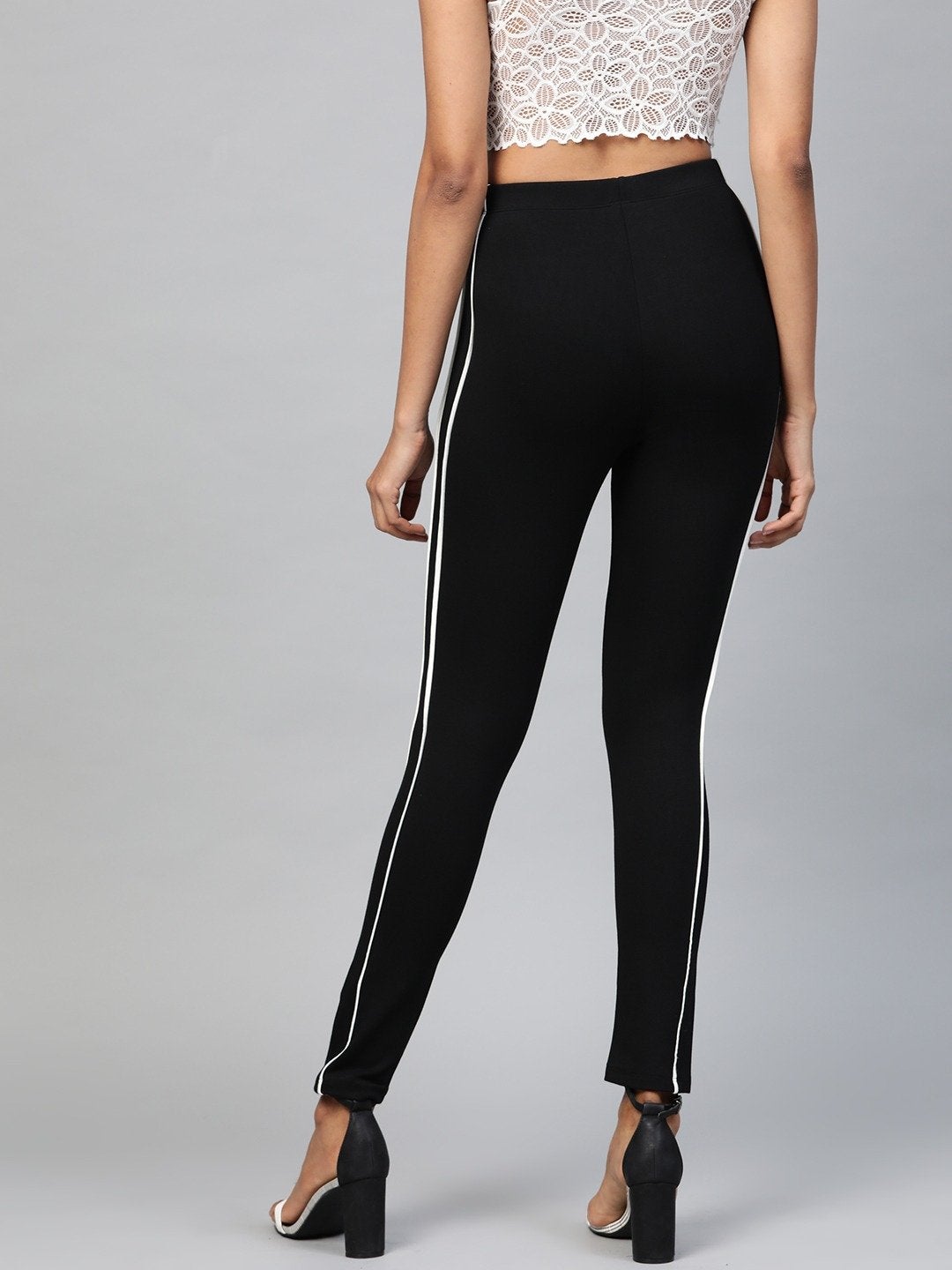 Women's Black Double Piping Detail Jeggings
