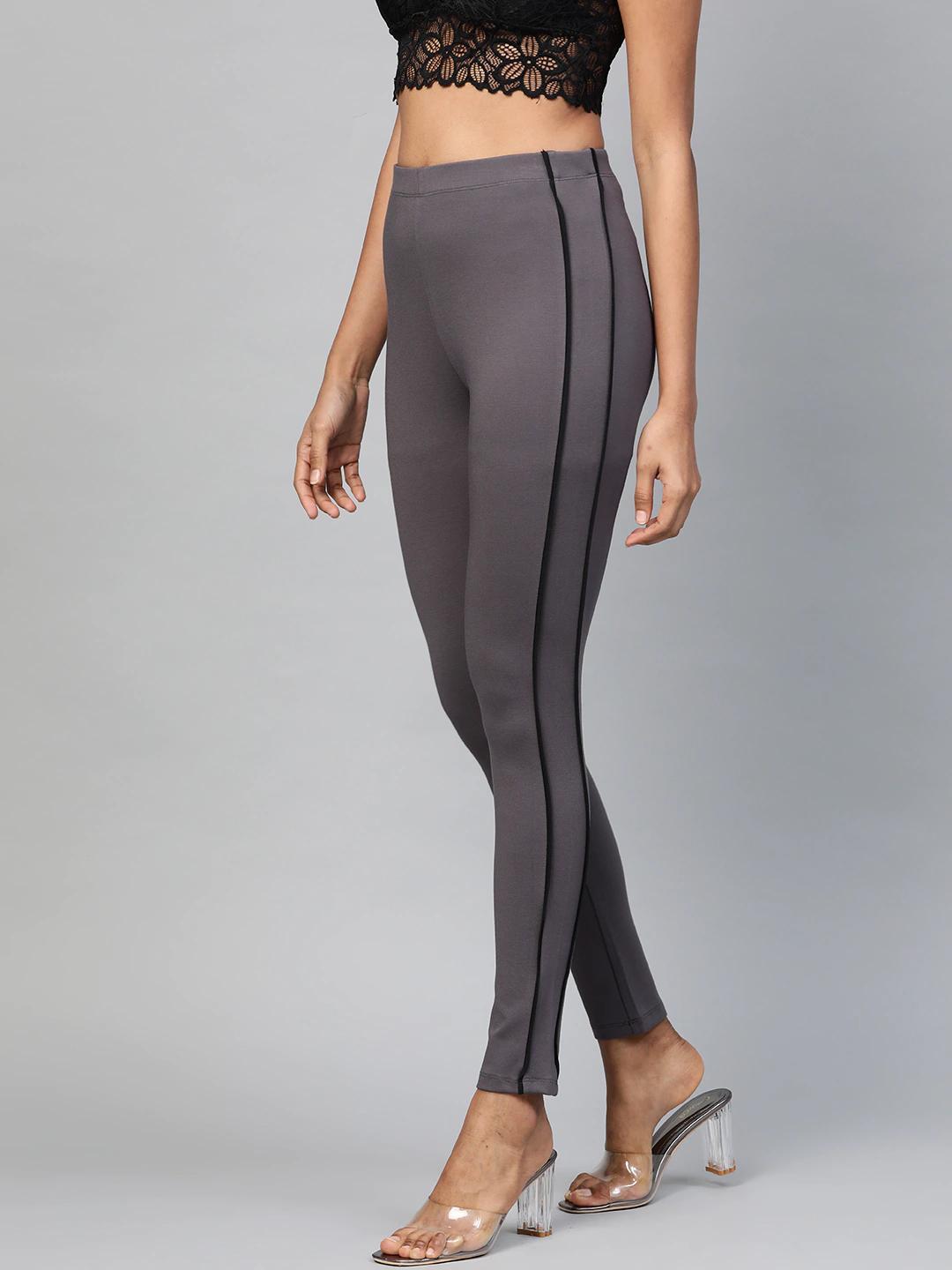 Women's Grey Double Piping Detail Jeggings