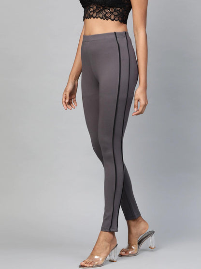 Women's Grey Double Piping Detail Jeggings