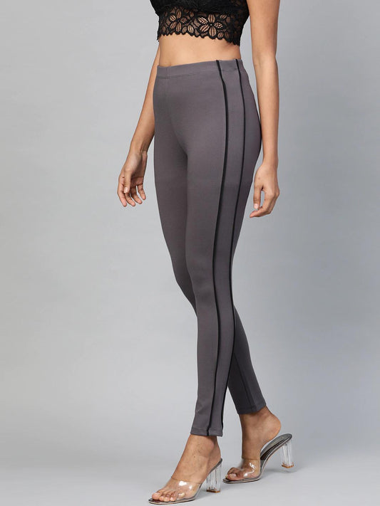 Women's Grey Double Piping Detail Jeggings