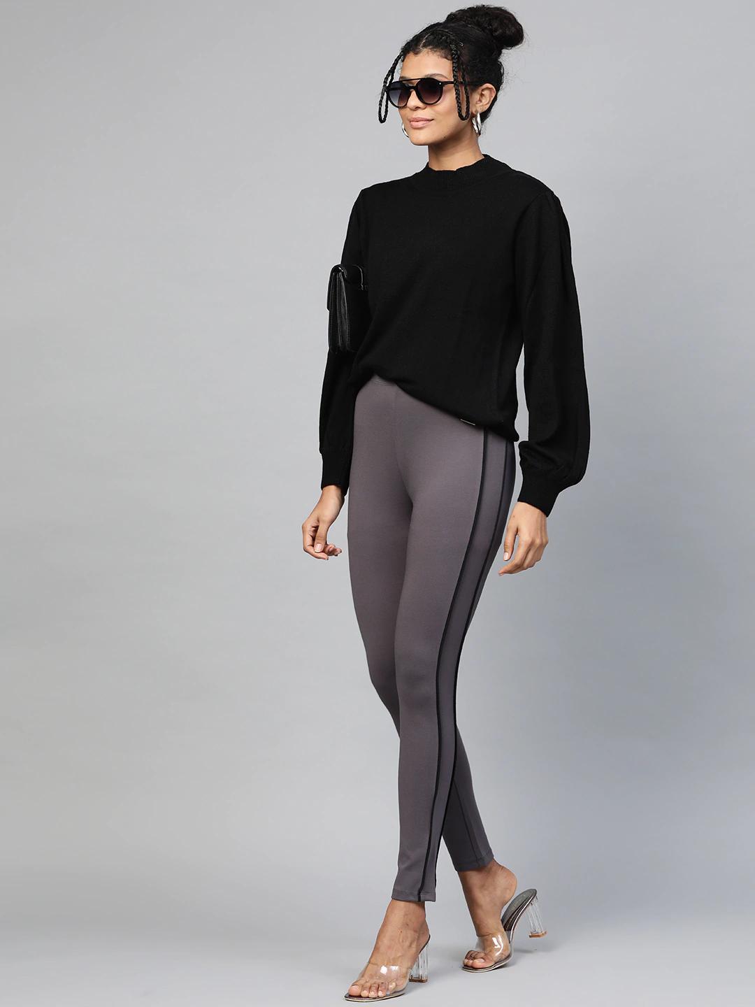 Women's Grey Double Piping Detail Jeggings