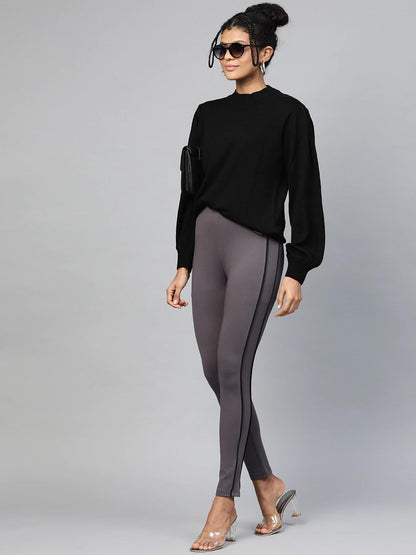 Women's Grey Double Piping Detail Jeggings
