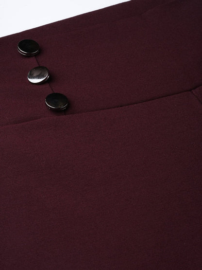 Women's Burgundy Mock Button High Waist Jeggings