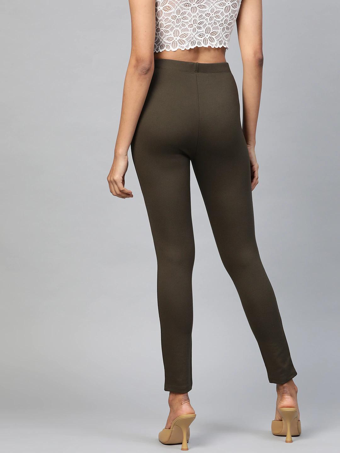 Women's Olive Embroidered Jeggings