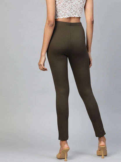 Women's Olive Embroidered Jeggings