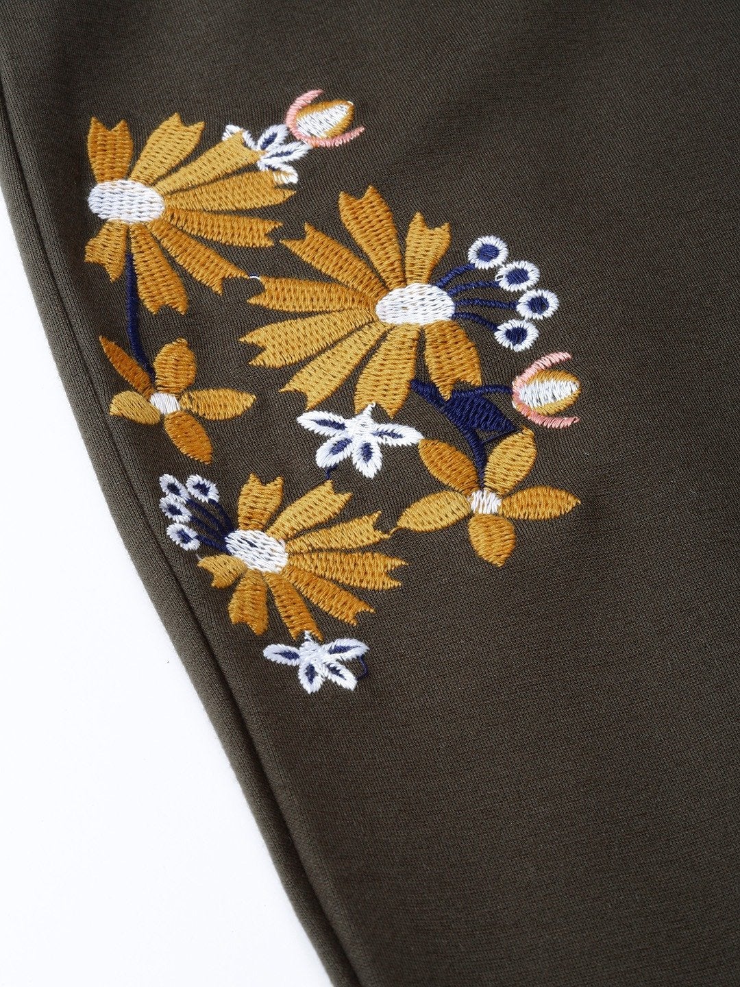 Women's Olive Embroidered Jeggings