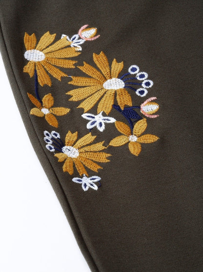 Women's Olive Embroidered Jeggings