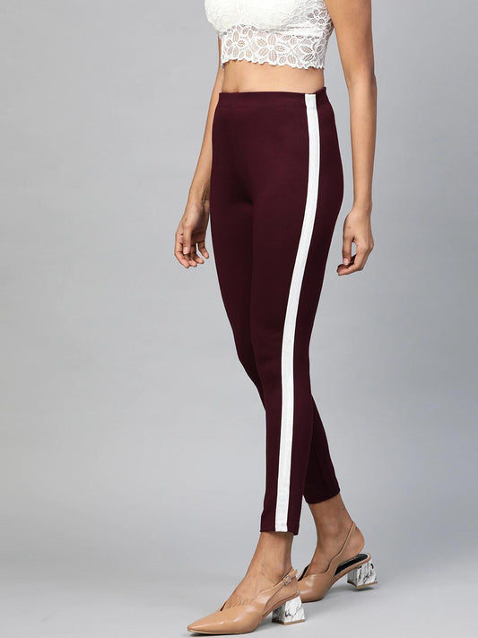 Women's Burgundy Side Tape Jeggings