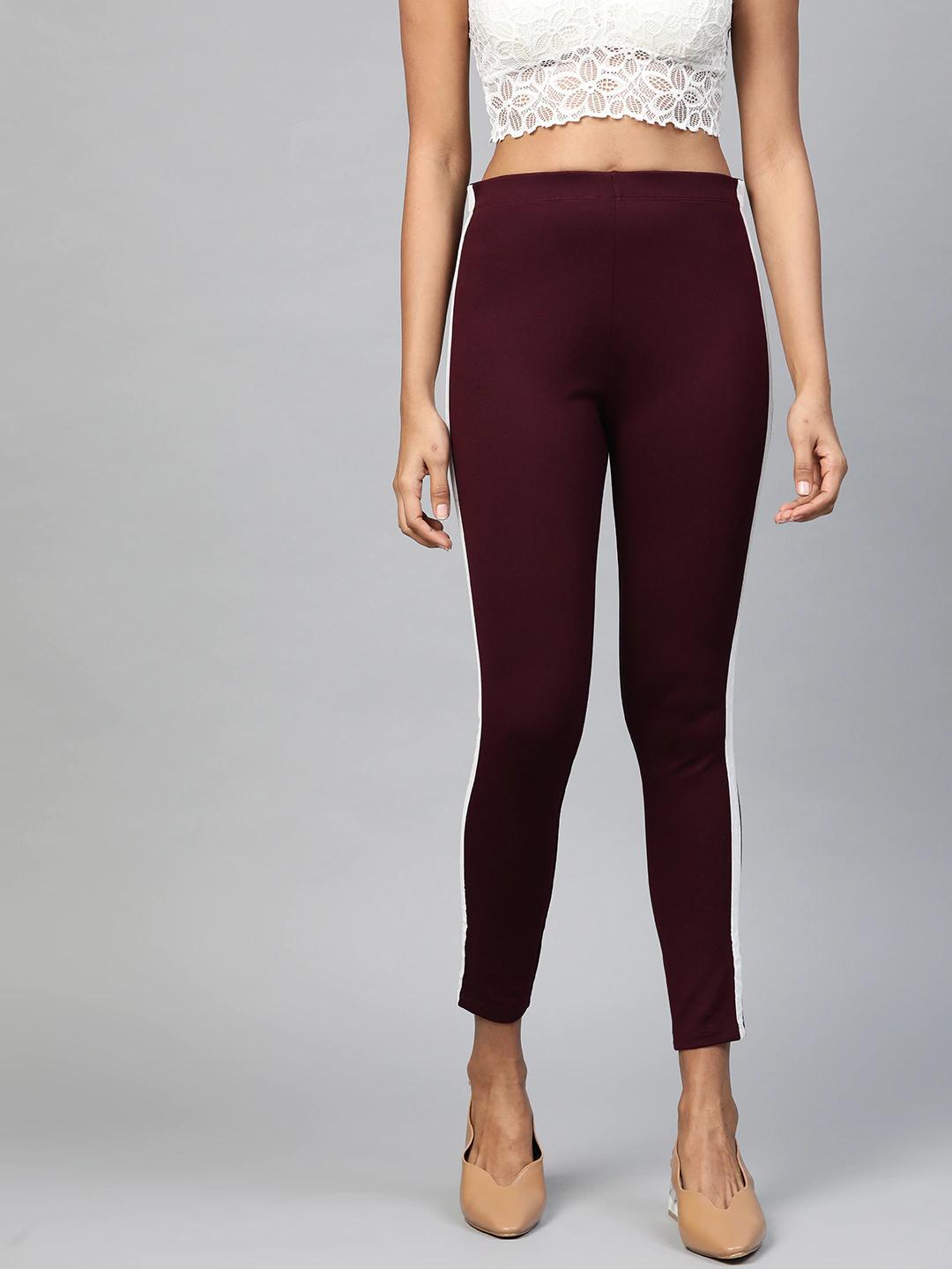 Women's Burgundy Side Tape Jeggings