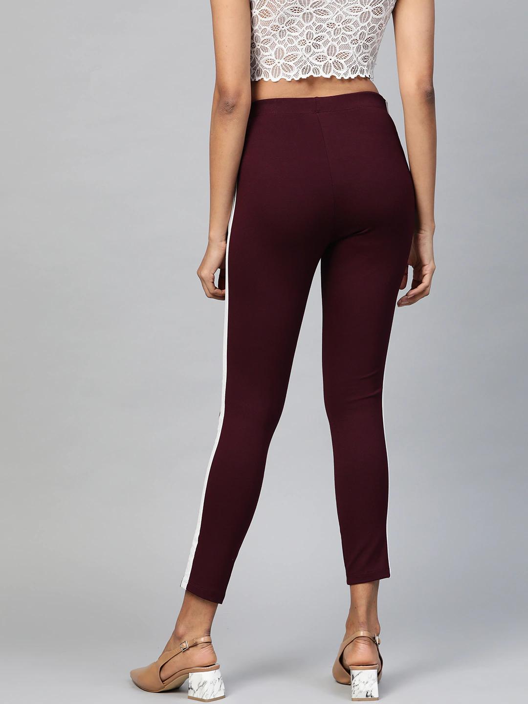 Women's Burgundy Side Tape Jeggings