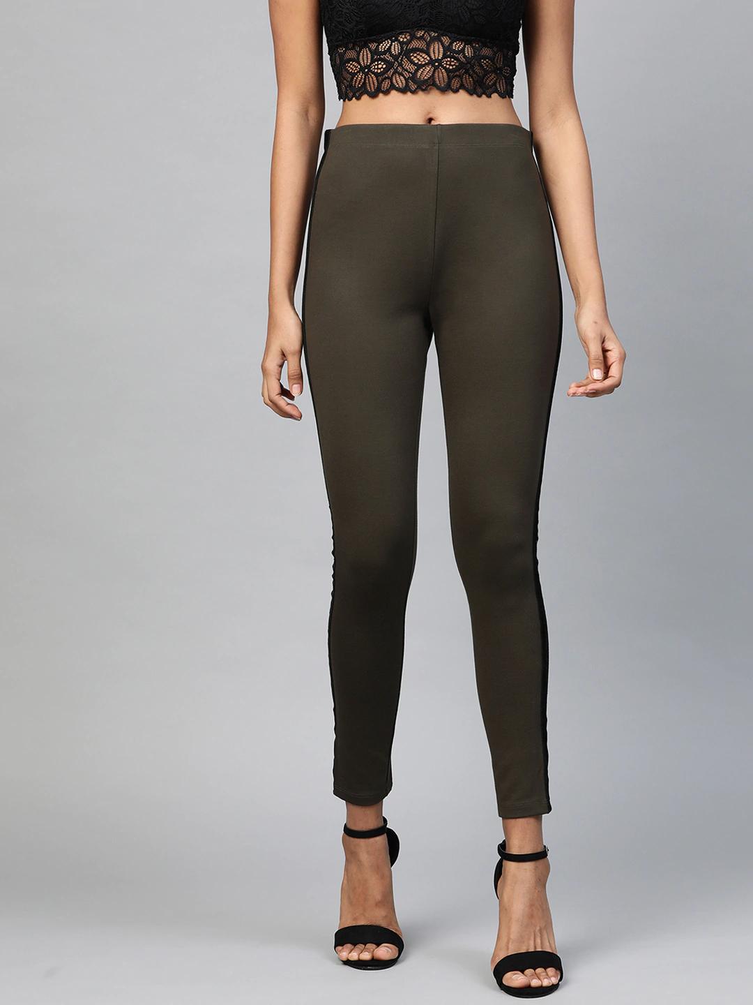 Women's Olive Side Tape Jeggings
