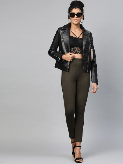 Women's Olive Side Tape Jeggings