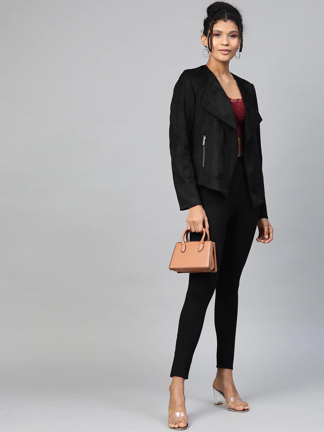 Women's Black Zipper-At-Hem Jeggings