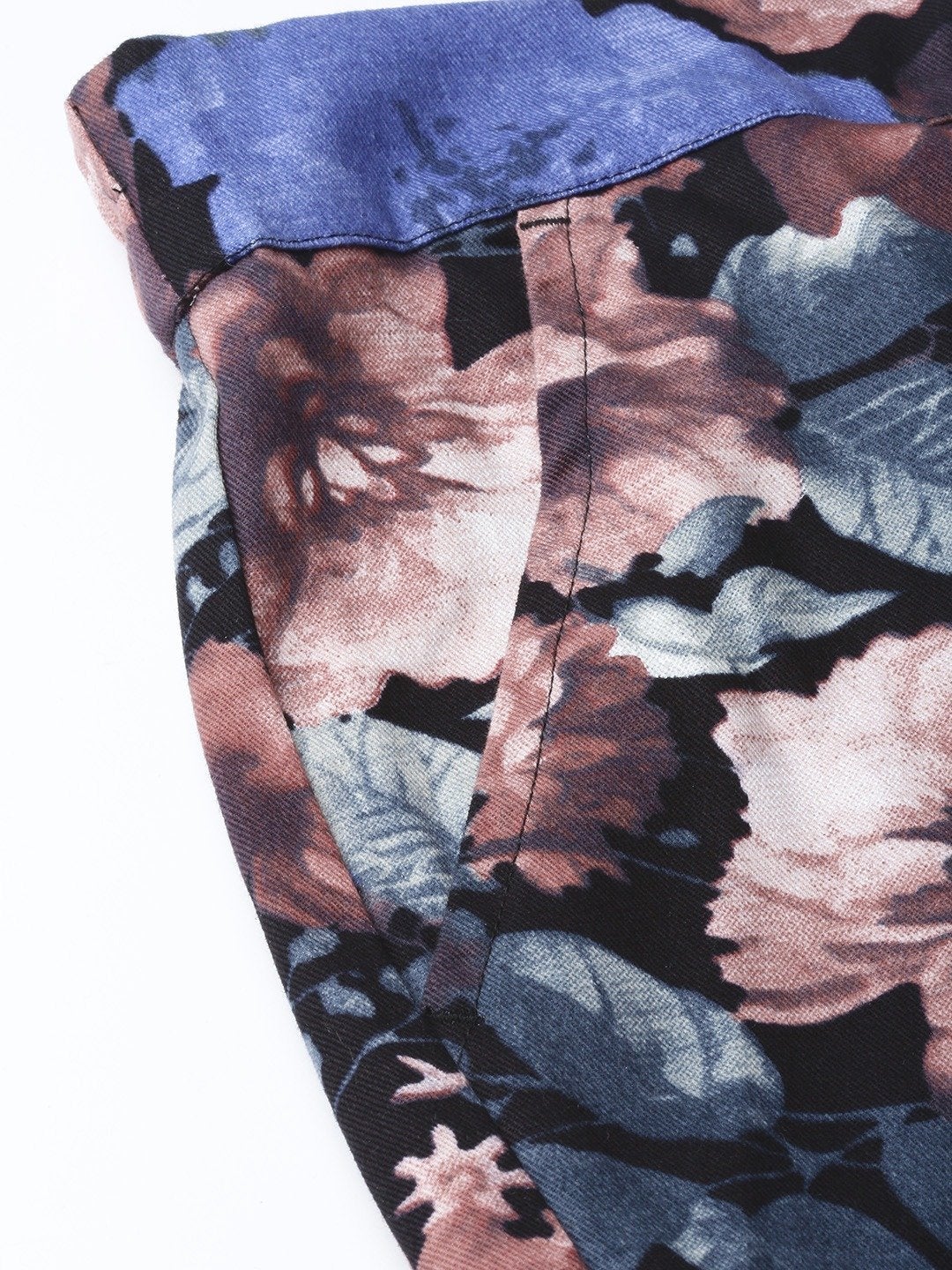 Women's Blue Floral Straight Twill Pants