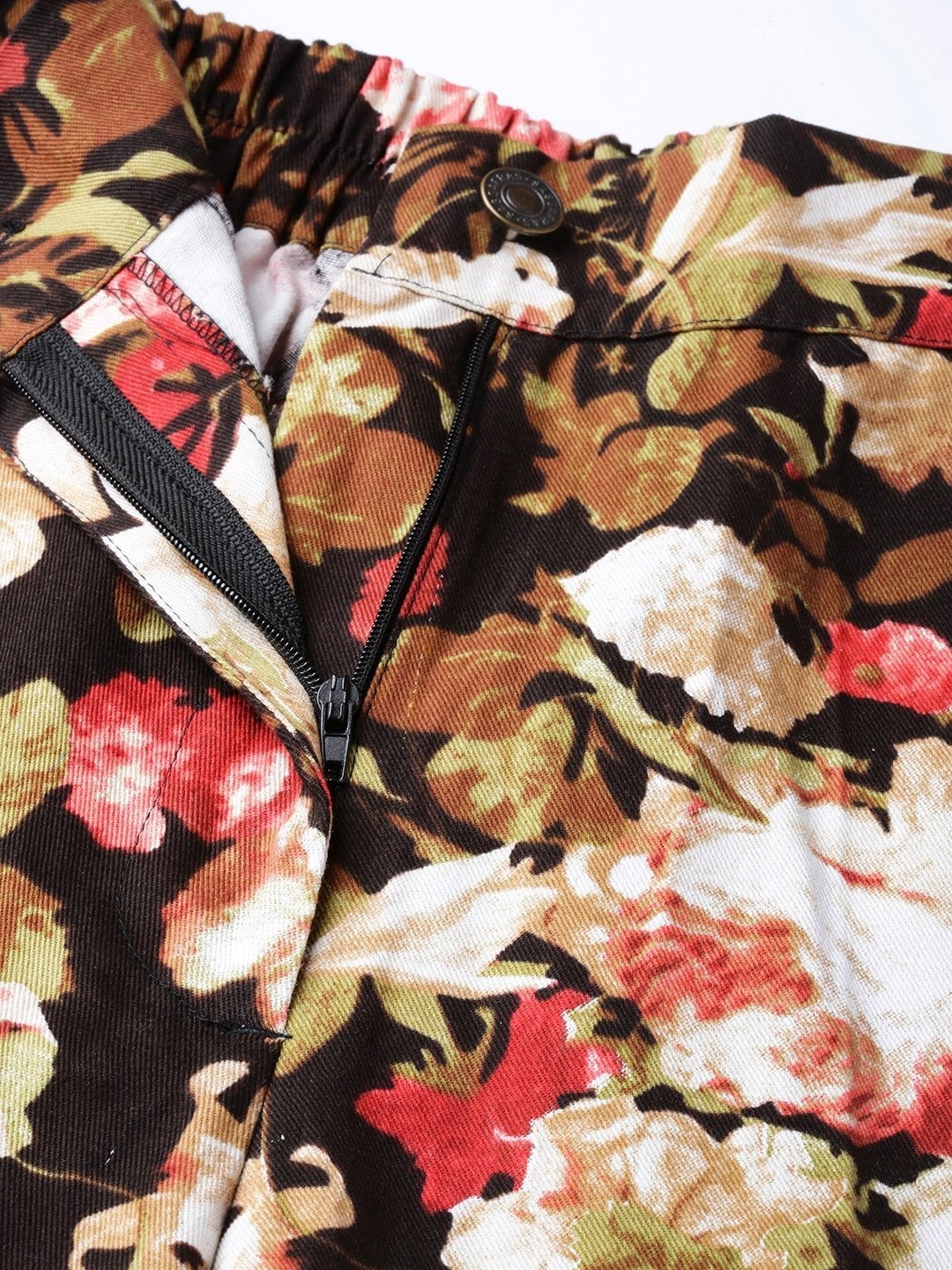 Women's Red Floral Straight Twill Pants